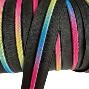 Rainbow #5 Nylon Coil Teeth on Black Zipper Tape