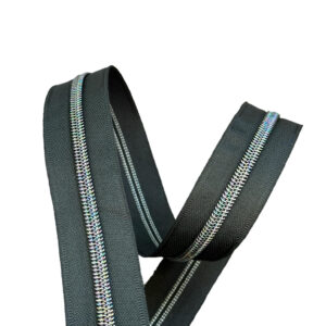 Iridescent Rainbow #5 Nylon Coil Teeth on Black Zipper Tape