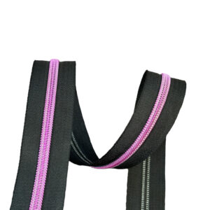 Pink #5 Nylon Coil Teeth on Black Zipper Tape