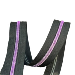 Purple #5 Nylon Coil Teeth on Black Zipper Tape