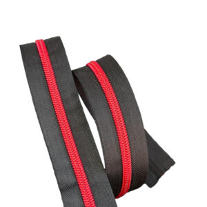 Red #5 Nylon Coil Teeth on Black Zipper Tape
