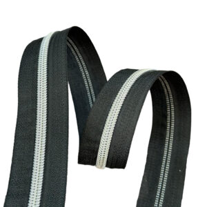 Silver #5 Nylon Coil Teeth on Black Zipper Tape