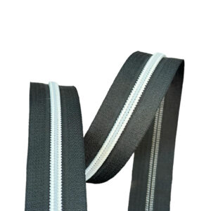 White #5 Nylon Coil Teeth on Black Zipper Tape