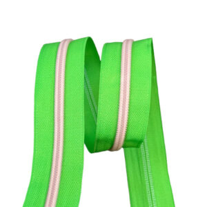 Pink #5 Nylon Coil Teeth on Green Zipper Tape