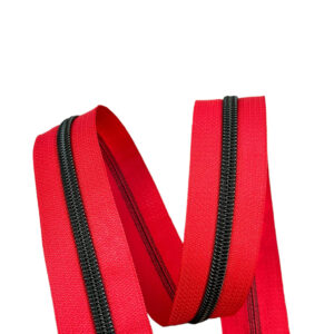 Black #5 Nylon Coil Teeth on Red Zipper Tape
