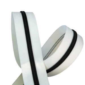Black #5 Nylon Coil Teeth on White Zipper Tape