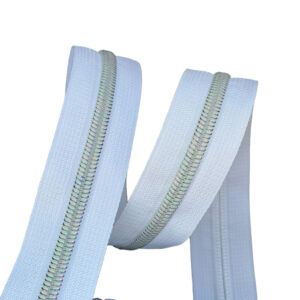 Iridescent Rainbow #5 Nylon Coil Teeth on White Zipper Tape